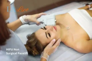 Woman having Hi-Fu to reduce wrinkles Matlock.