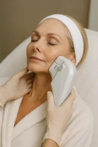 Woman receiving HIFU non surgical facelift treatment Matlock