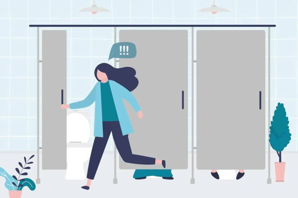 graphic of Urine incontinence Matlock woman running to the toilet.