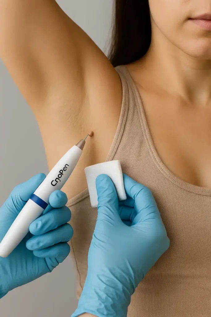 woman having cryopen to remove underarm skin tags Matlock
