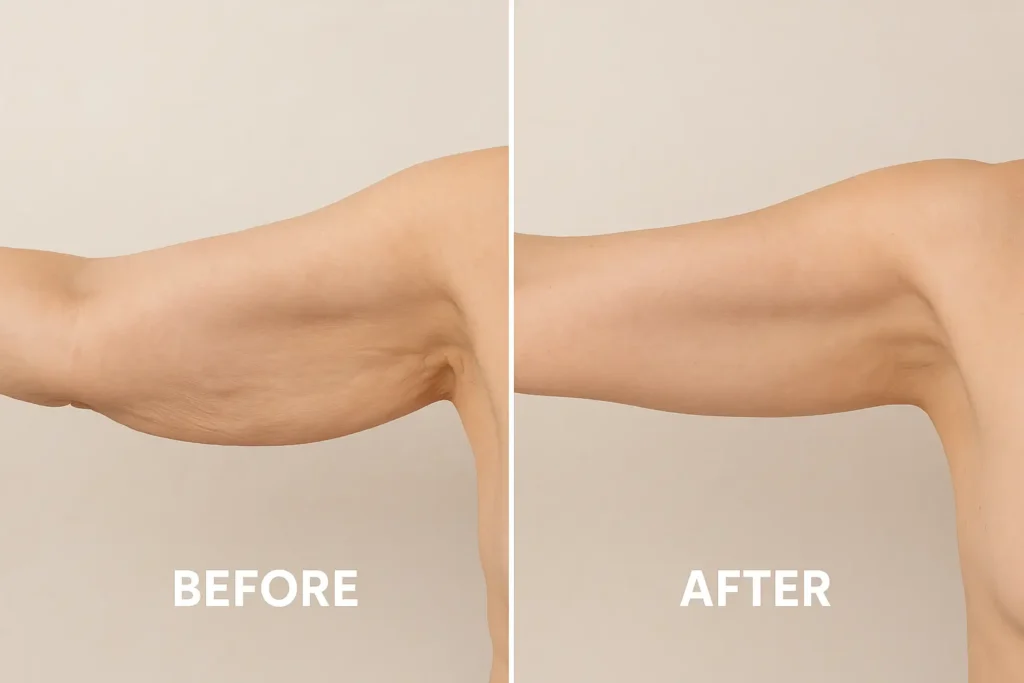 Picture of LA LIPO Matlock before and after results of skin tightening treatment on the upper arms.